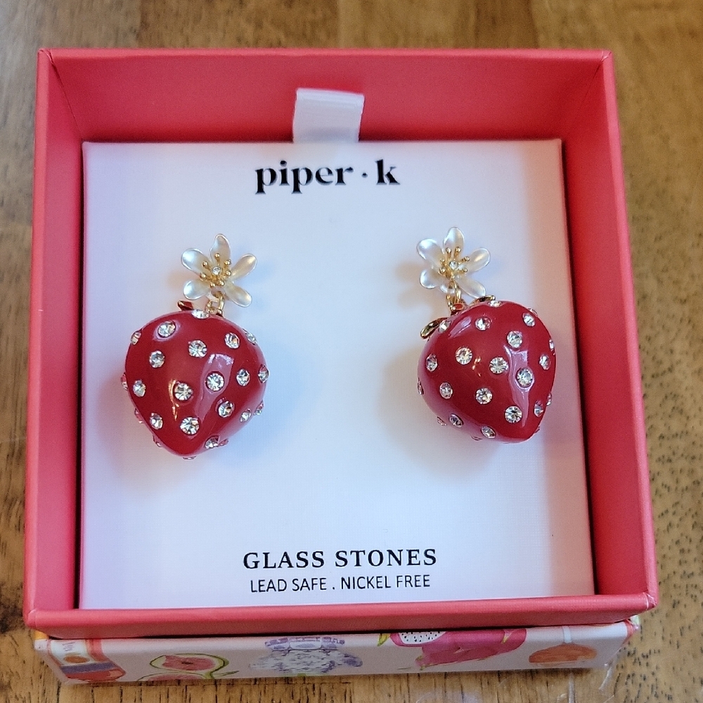 Piper K Red Strawberry Earrings NWT